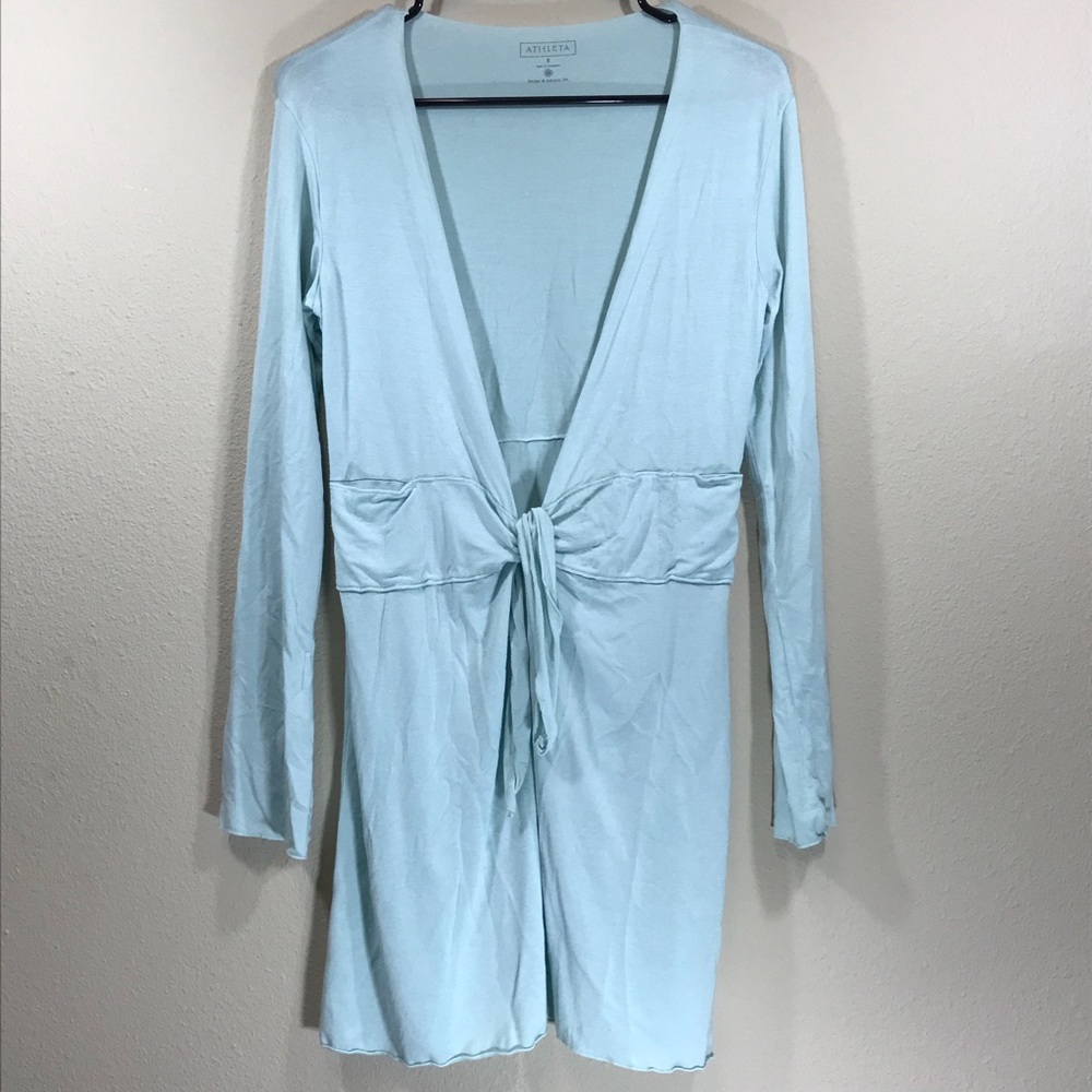 Blue Tie Front pocket kimono Cardigan style#44005